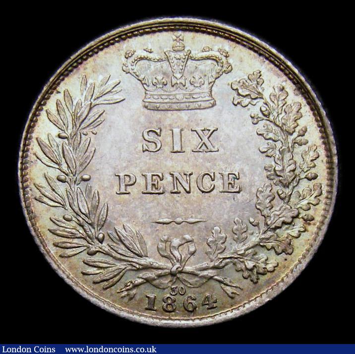 London Coins : A151 : Lot 1705 : Sixpence 1864 Large Date, serif 4 ESC 1713, Davies 1065, Die Number 30, CGS type SP.V1.1864.03, Choi...