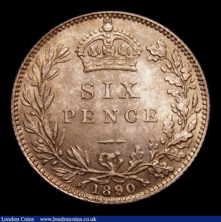 London Coins : A151 : Lot 1721 : Sixpence 1890 Davies 1167 Leaf to right of date has a bolder underlying leaf. Berries and leaves are...