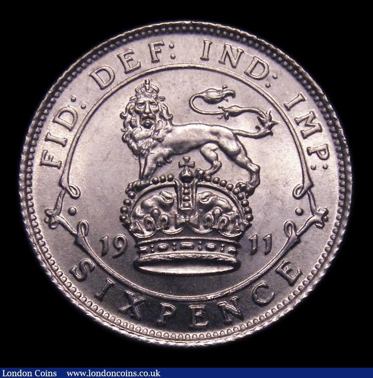 London Coins : A151 : Lot 1737 : Sixpence 1911 Obverse I of BRITT points to a bead. Shallow neck. Reverse Colon after FID points to a...