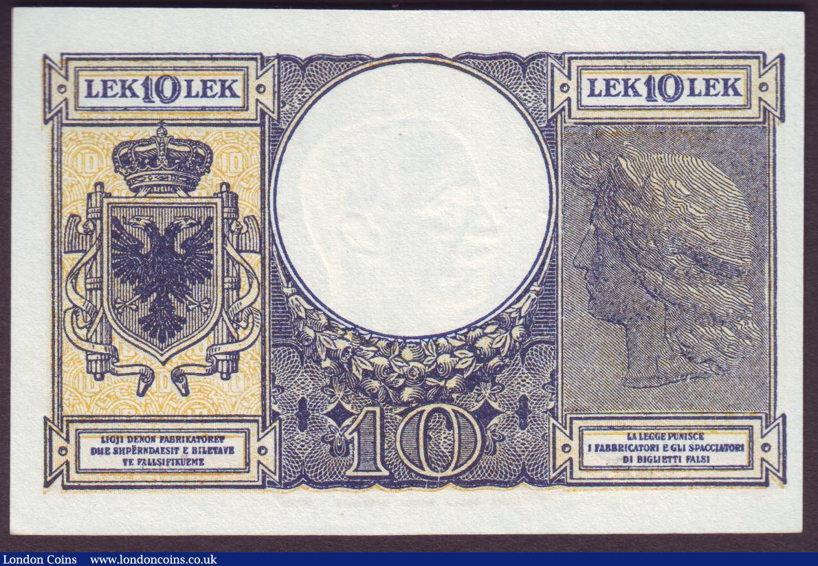 London Coins : A151 : Lot 179 : Albania 10 leke issued 1940 series N60 1460, Italian Occupation WW2, Pick11, tiny corner flick only,...