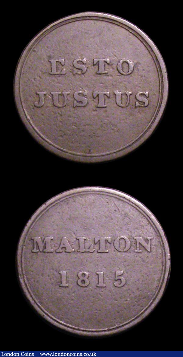 Shilling Yorkshire - Whitby 1811 Reverse Three shells within a shield, Davis 56 Good Fine, Yorkshire - Malton Farthing 1815 Rev. ESTO JUSTUS Davis 119 Fine with some surface marks : Tokens : Auction 151 : Lot 1843