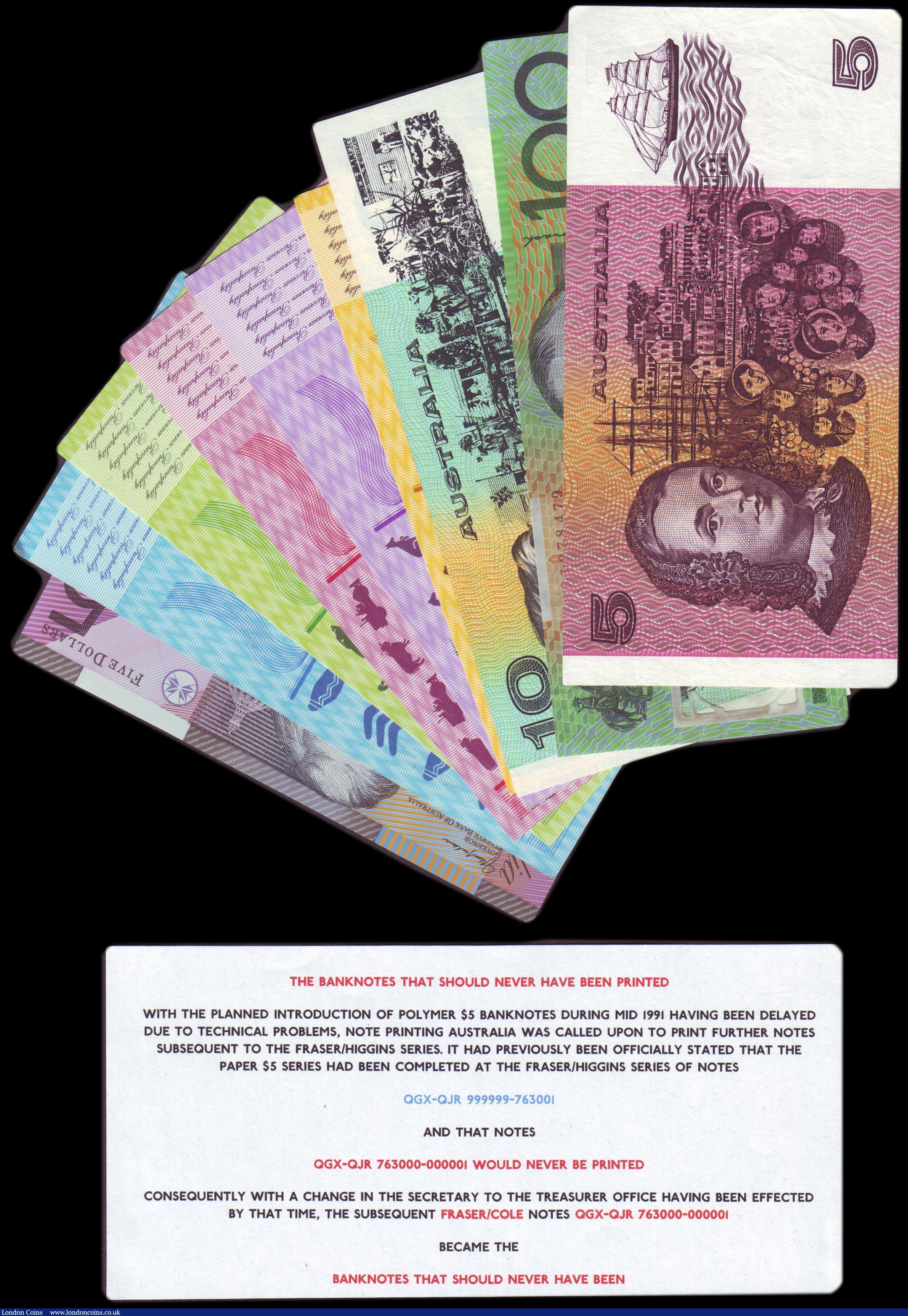London Coins : A151 : Lot 186 : Australia (9) includes $5 banknote that should never have been with info Pick44g pressed VF, a set o...