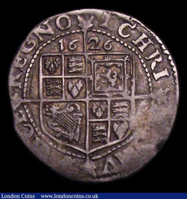 Sixpence James I 1626 Group B, Second bust in ruff, armour and mantle S.2807 mintmark Cross Calvary Fine, the reverse better : Hammered Coins : Auction 151 : Lot 2135