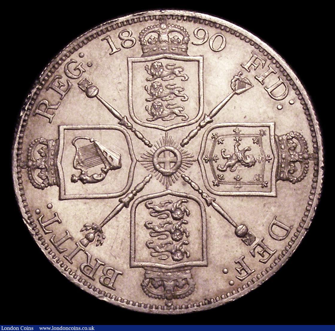 London Coins : A151 : Lot 2303 : Double Florin 1890 ESC 399, Davies 546 dies 2D, the fields somewhat prooflike, the obverse rim showi...