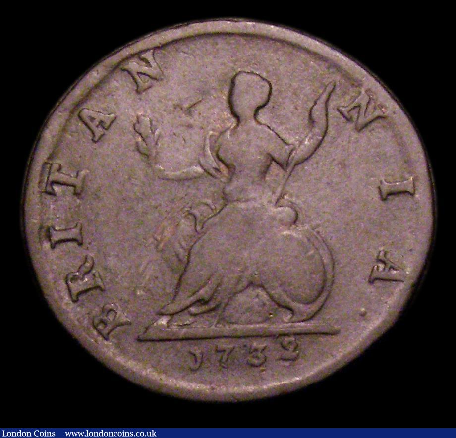 London Coins : A151 : Lot 2353 : Farthing 1732 2 over larger 2 over 1 in date, struck from the same reverse die as the example in the...