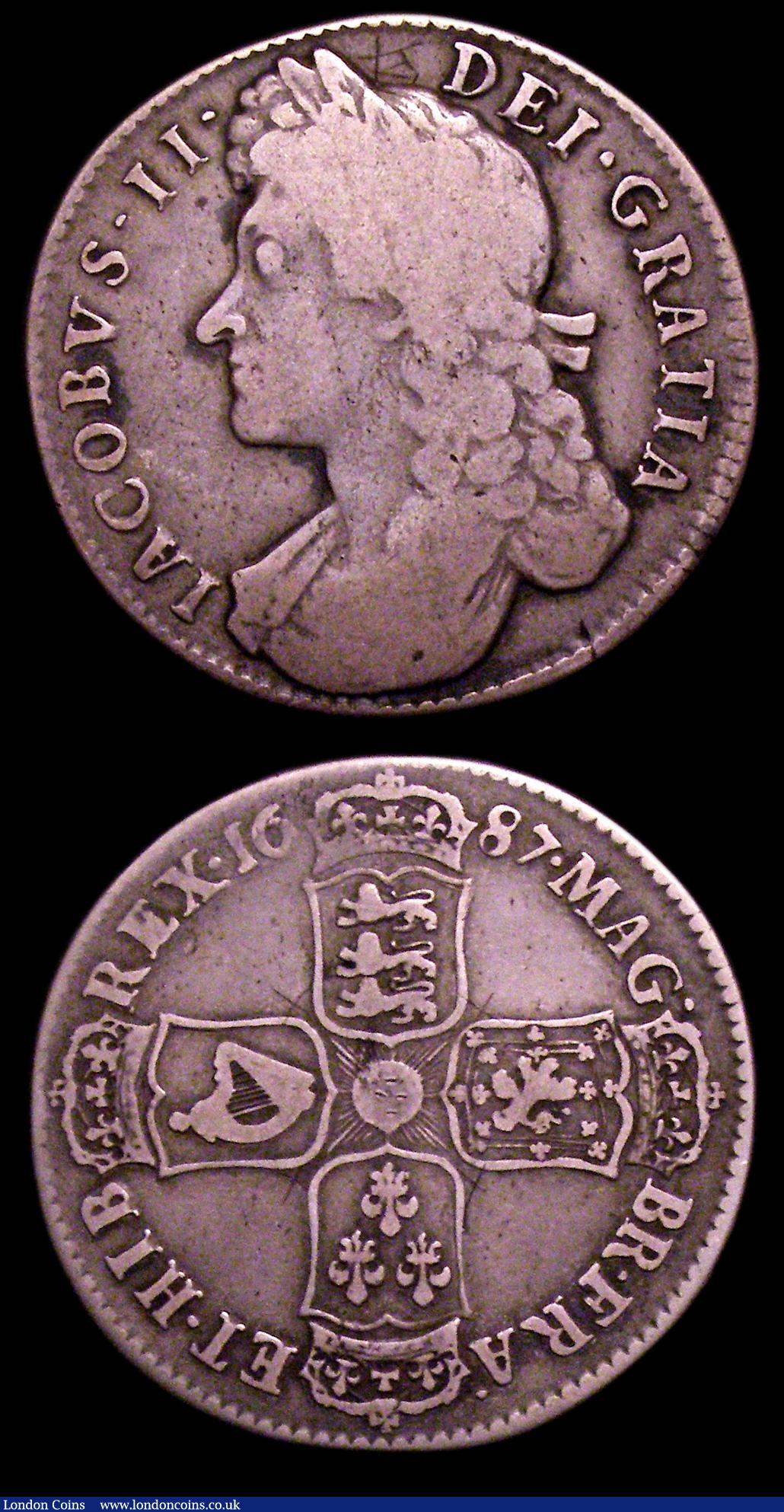 London Coins : A151 : Lot 2699 : Halfcrowns (2) 1679 ESC 481 approaching Fine with an old grey tone, comes with an old collector'...