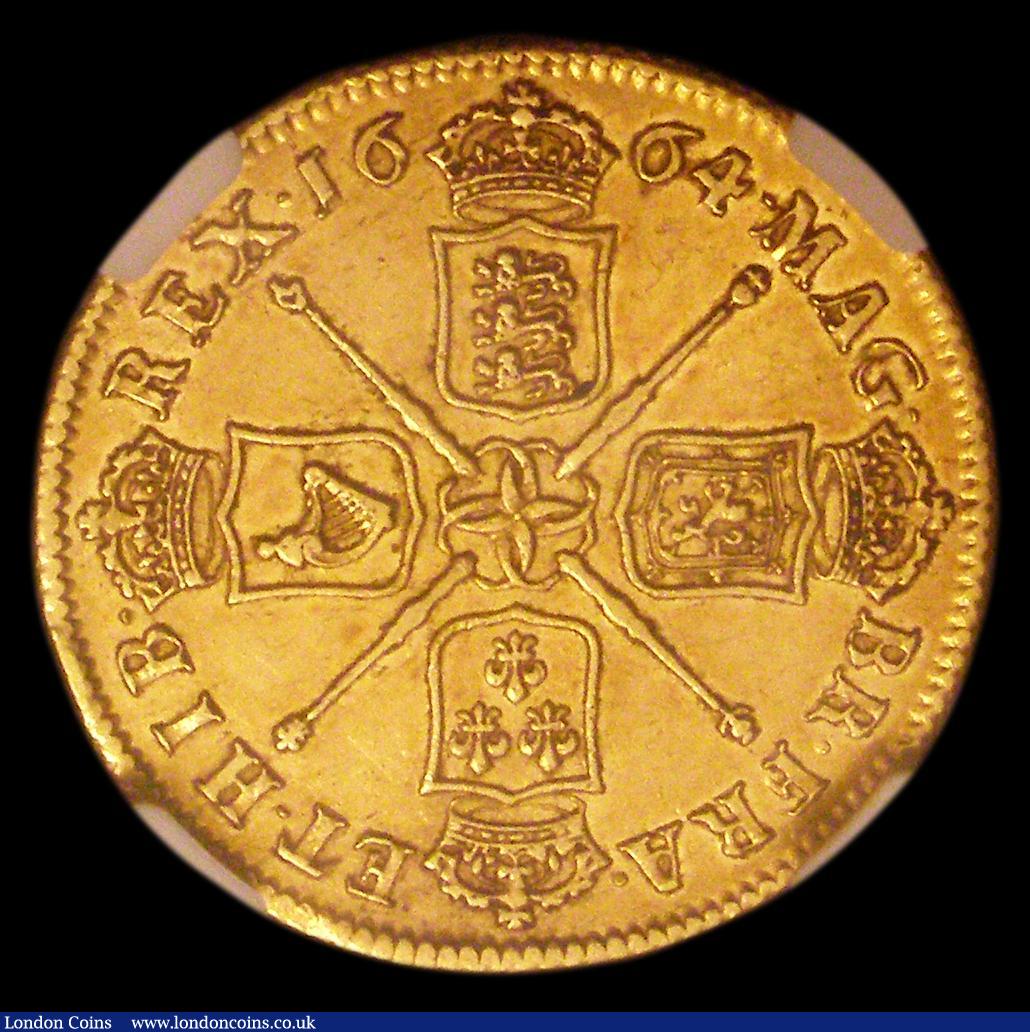 London Coins : A151 : Lot 3183 : Two Guineas 1664 Elephant below bust S.3334 NGC AU55 we grade GVF, scarce in all grades above Fine