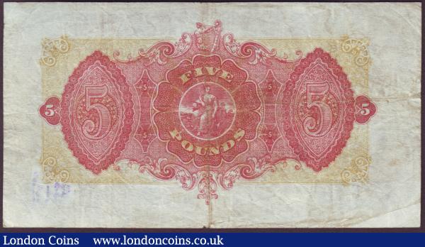 Northern Ireland, Bank of Ireland £5 dated 16th February 1942 first series low number with the Adams signature  S/16 000014, Pick52c (Blake & Callaway BA 99), cleaned & pressed, Fine : World Banknotes : Auction 151 : Lot 436