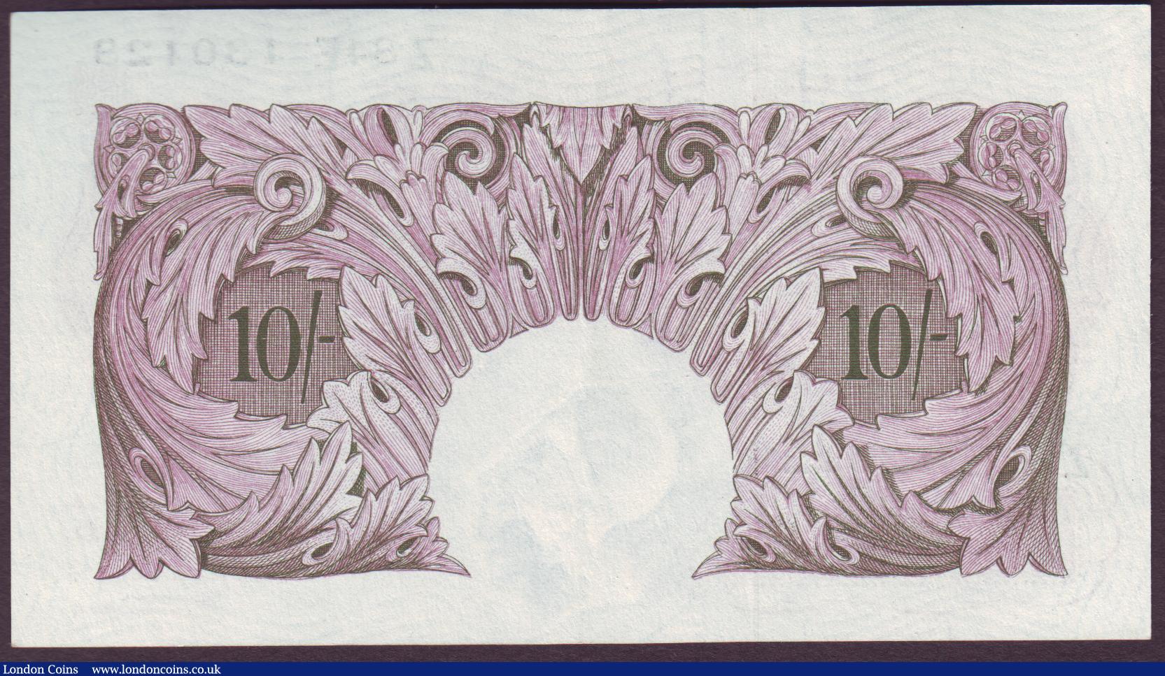 London Coins : A151 : Lot 87 : Ten shillings Peppiatt mauve B251 issued 1940 last series Z84E 130128, Pick366, lightly pressed EF