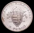 London Coins : A151 : Lot 1037 : Hungary 5 Pengo 1938 Original Pattern with UP left and right of crowned arms KM#516 Lustrous UNC wit...