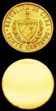 London Coins : A151 : Lot 858 : Cuba 20 Centavos 1969 Obverse and Reverse uniface trial pair, struck in gold, design as KM#35.1, 10....