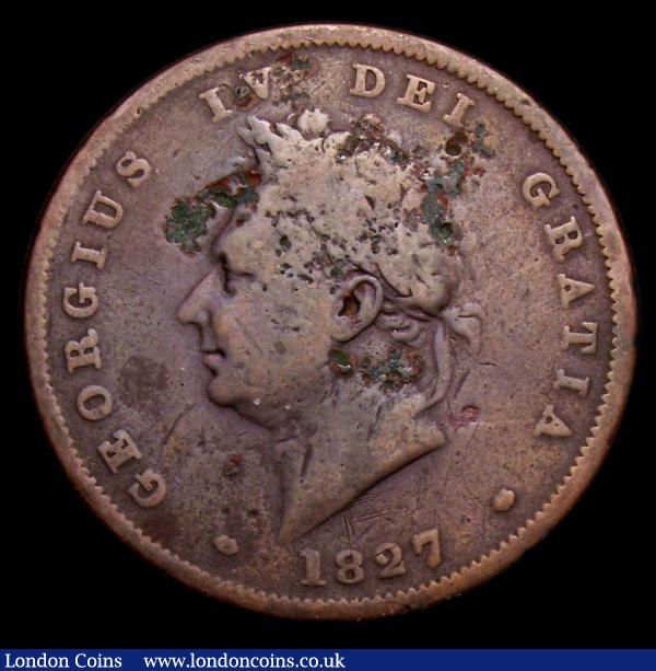 Penny 1827 Peck 1430 VG and pitted with some verdigris : English Coins : Auction 152 : Lot 3102