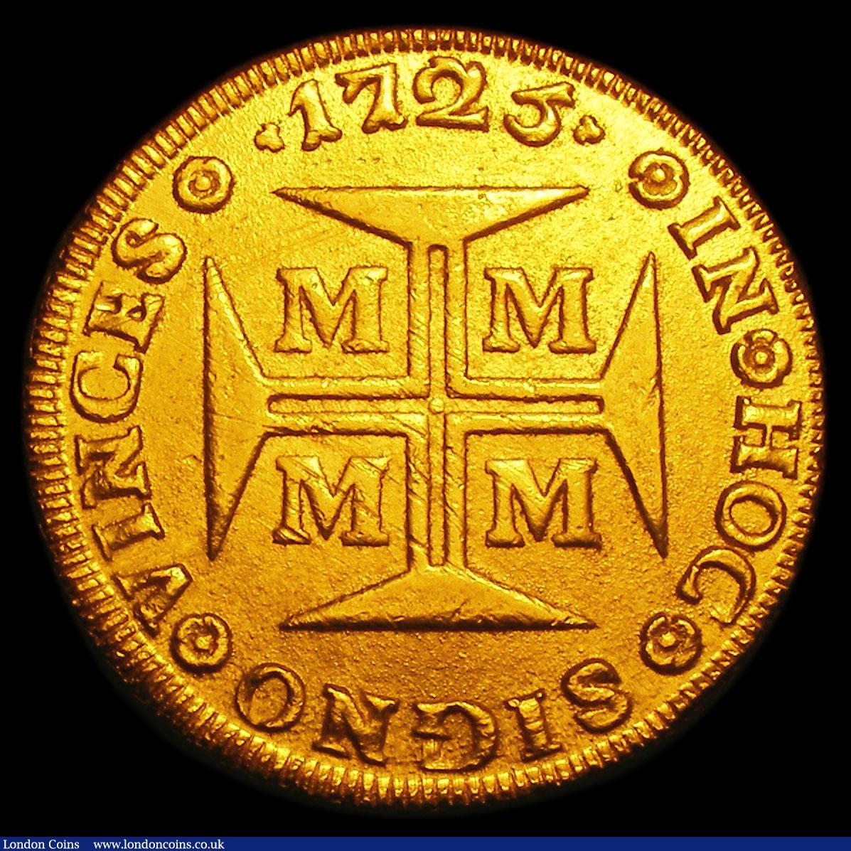 London Coins : A152 : Lot 1104 : Brazil 20000 Reis 1725M KM#117 VF or slightly better for wear, some surface imperfections, has possi...