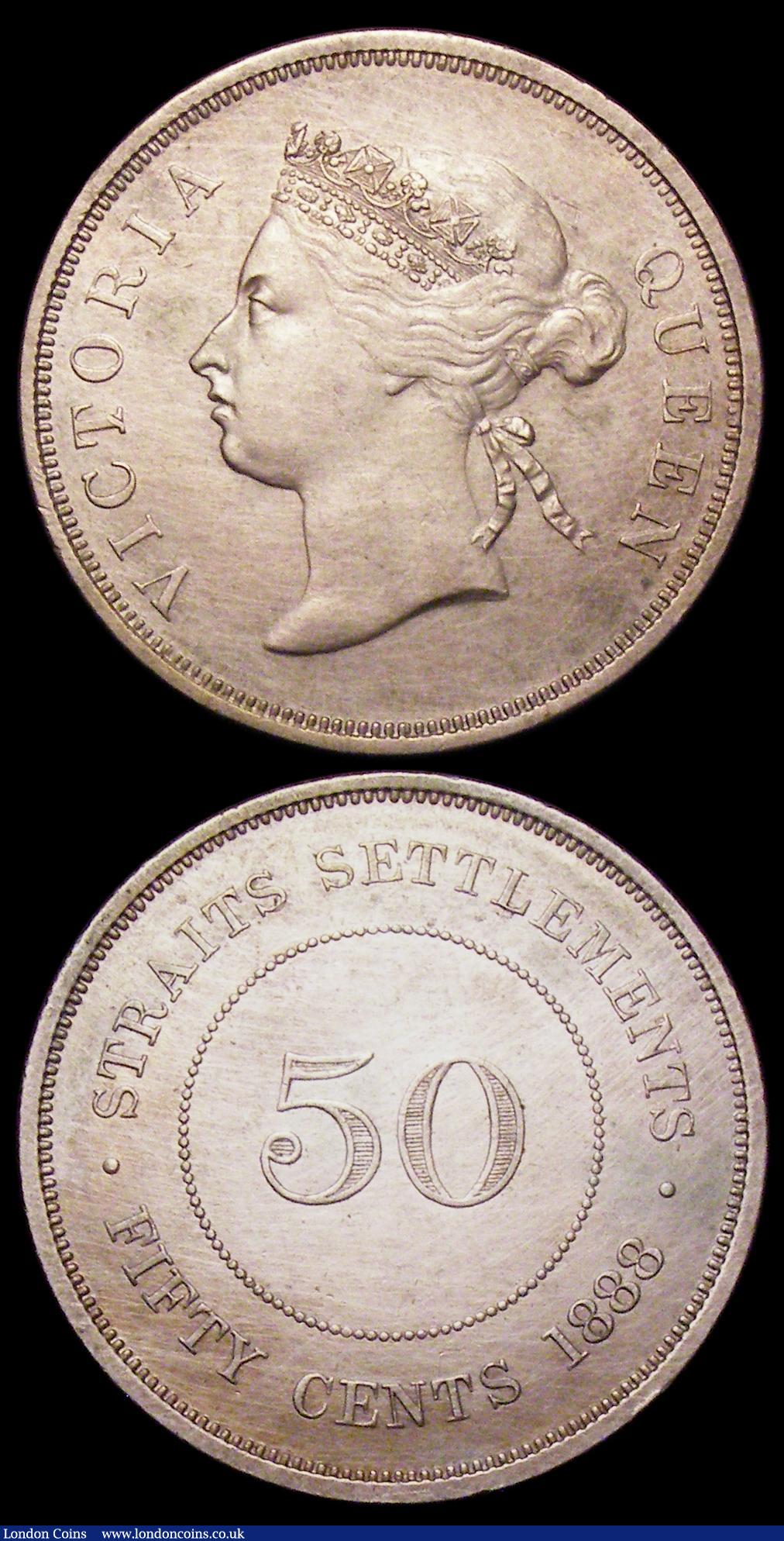 London Coins : A152 : Lot 1322 : Straits Settlements 50 Cents (2) 1888 KM#13 NEF with hairlines, 1902 KM#23 VF with hairlines