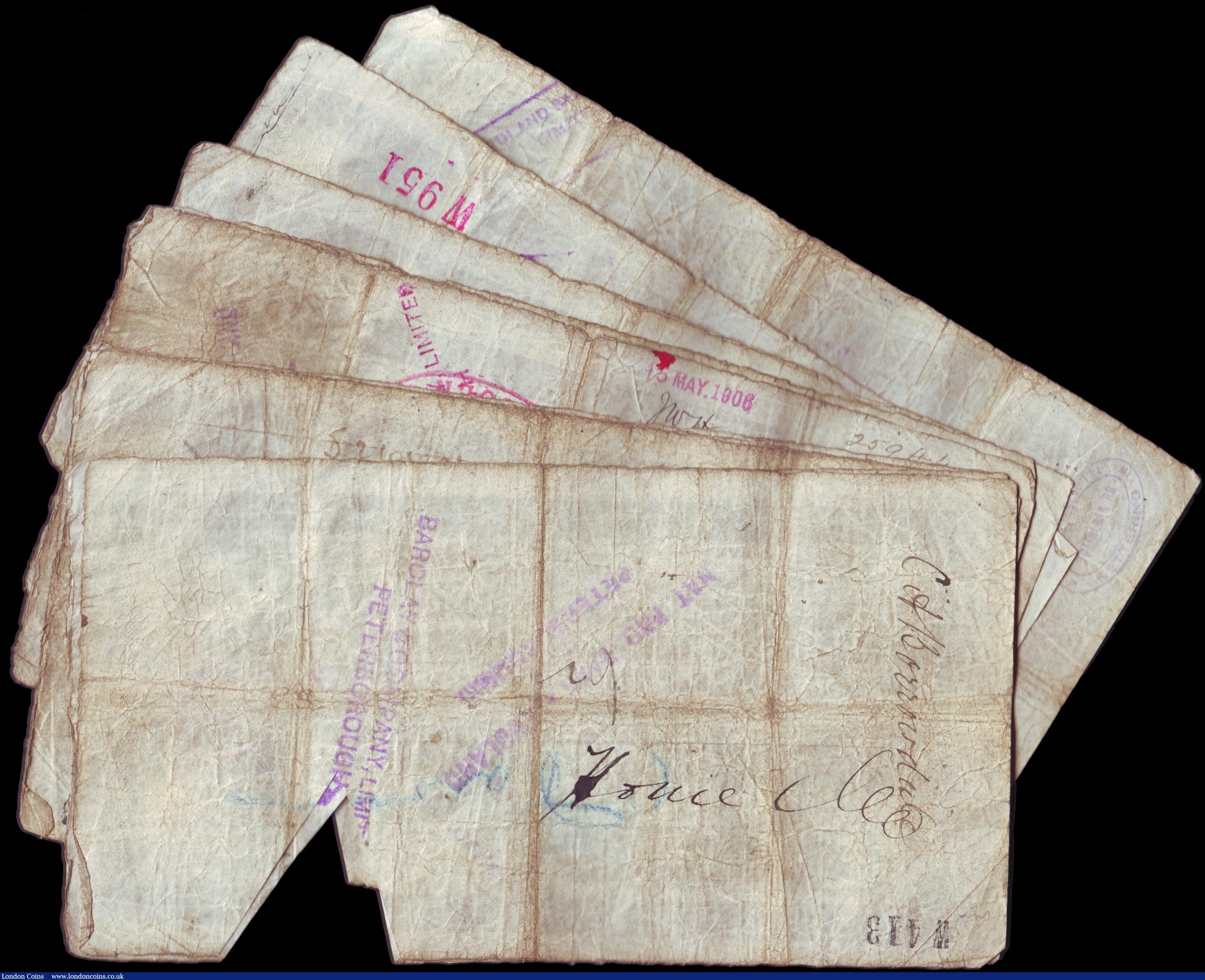 London Coins : A152 : Lot 159 : Stamford, Spalding and Boston Banking Company £5 (10) all dated 1900, triangular cut cancelled...