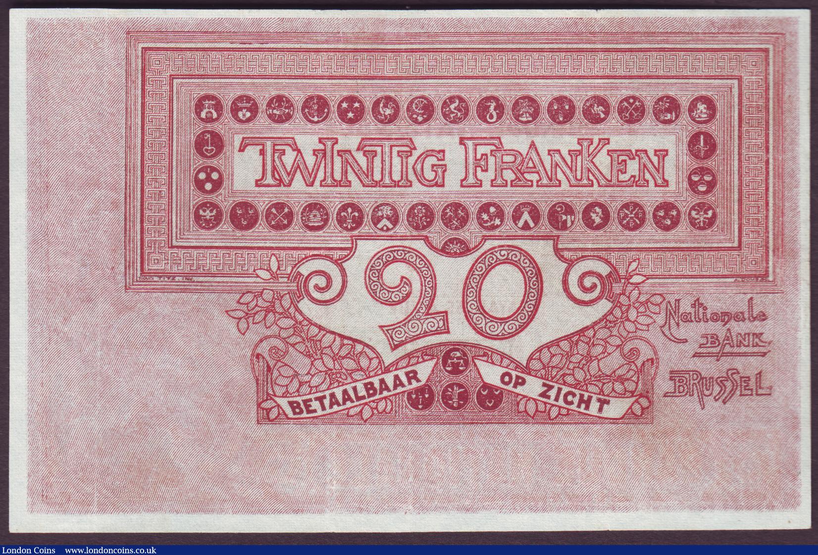 London Coins : A152 : Lot 193 : Belgium 20 Francs 1919 issue Pick 67 EF
