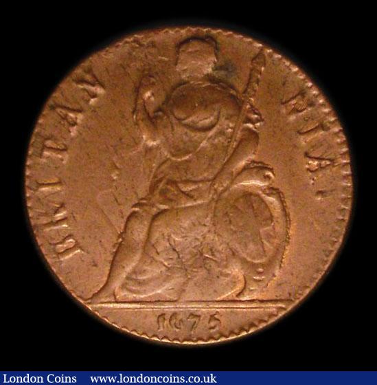 London Coins : A152 : Lot 2072 : Farthing 1675 Peck 528 EF with a small trace of lustre, slabbed and graded CGS 65, Ex-London Coins A...