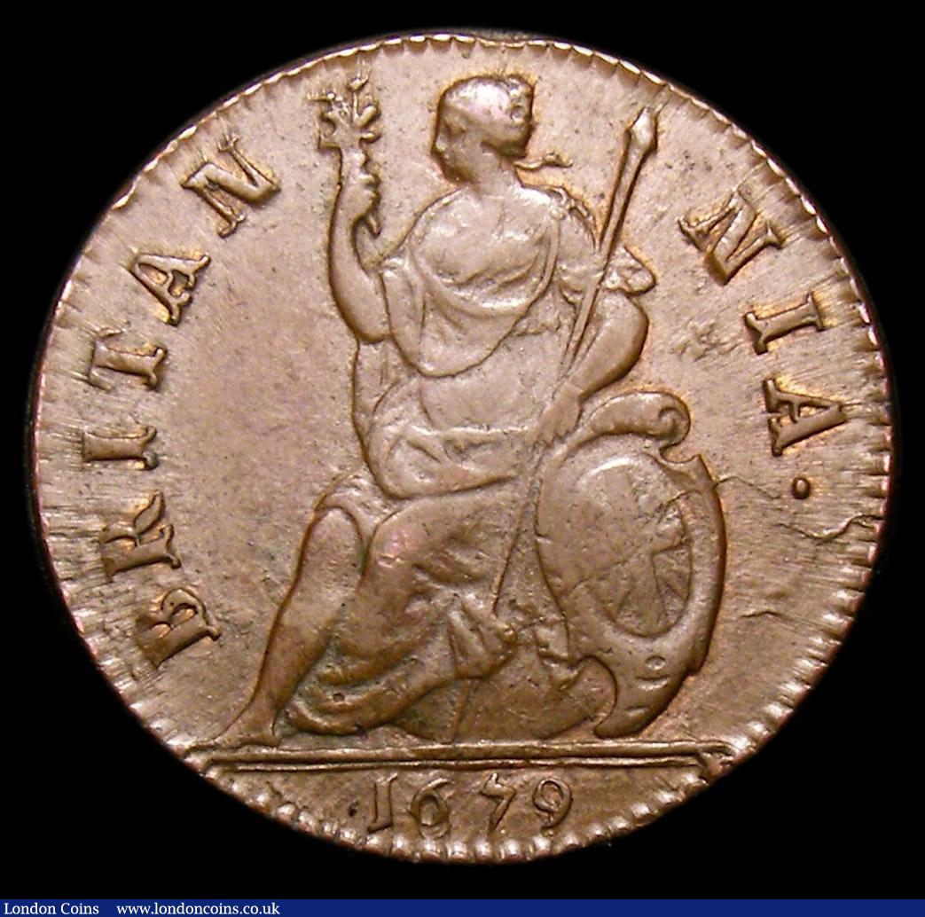 London Coins : A152 : Lot 2074 : Farthing 1679 6 over lower 6 CGS Variety 04 GVF, slabbed and graded CGS 50