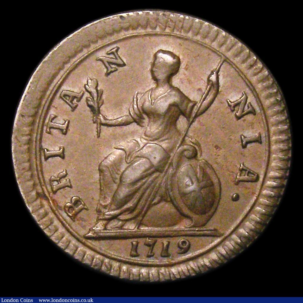 London Coins : A152 : Lot 2092 : Farthing 1719 Large Obverse Letters Peck 807 EF an attractive an even piece, slabbed and graded CGS ...
