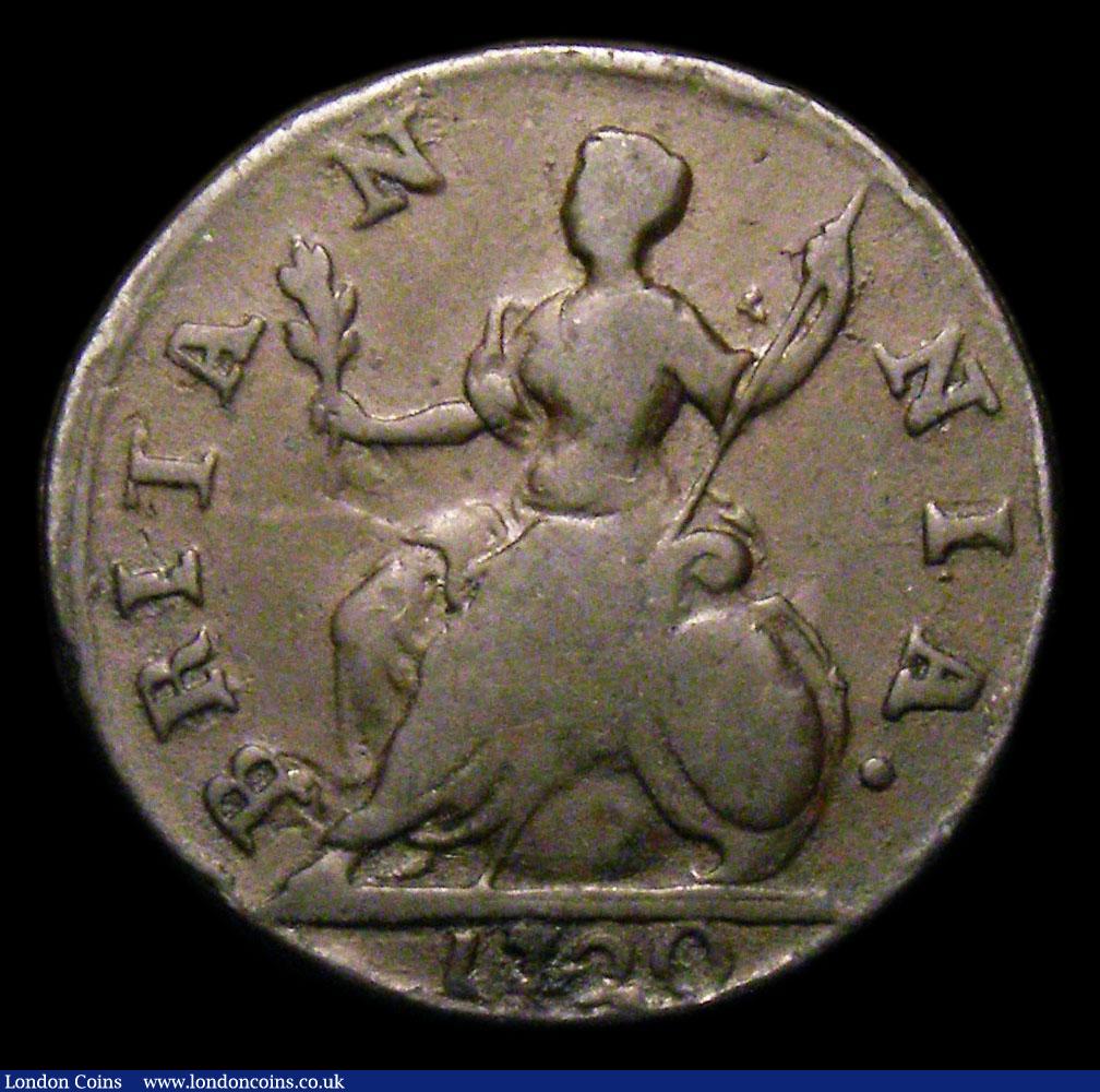 London Coins : A152 : Lot 2098 : Farthing 1720 struck on a small flan of 19mm diameter, weight 3.19 grammes, VG, slabbed and graded C...
