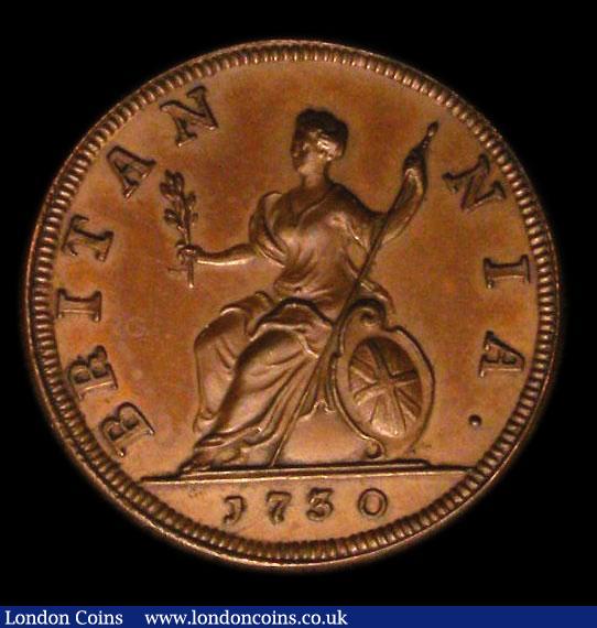 London Coins : A152 : Lot 2101 : Farthing 1730 Copper Proof Peck 857 UNC toned, slabbed and graded CGS 85, Ex-London Coins Auction A1...