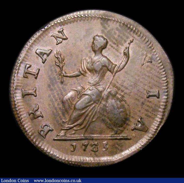 London Coins : A152 : Lot 2111 : Farthing 1735 3 over inverted 2 CGS Variety 03 EF with some light handling marks, slabbed and graded...