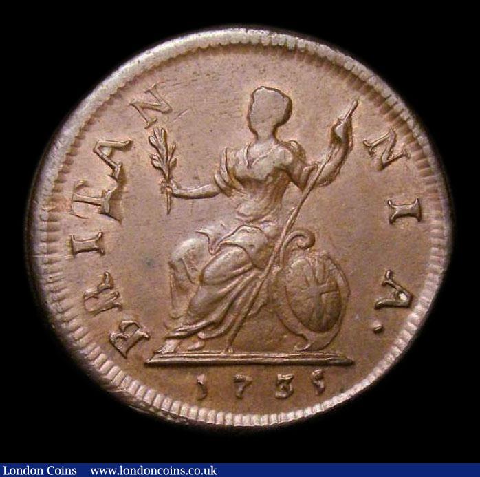London Coins : A152 : Lot 2113 : Farthing 1735 Wider spaced date to the right of the exergue, CGS Variety 07, EF, slabbed and graded ...