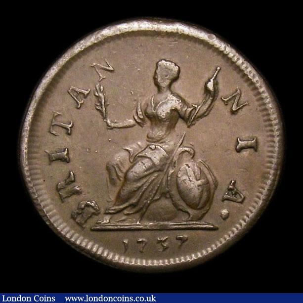London Coins : A152 : Lot 2118 : Farthing 1737 Small Date with 3 over 3 (underlying 3 to the right) CGS Variety 03, NEF the only exam...
