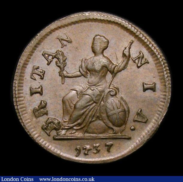 London Coins : A152 : Lot 2119 : Farthing 1737 Small Date, date slopes upwards CGS Variety 04 EF, slabbed and graded CGS 70, Ex-NGC M...