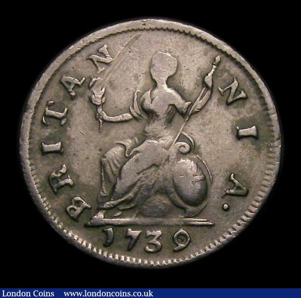 London Coins : A152 : Lot 2120 : Farthing 1739 9 over 5 Peck 868, an extremely rare variety, Fine with some verdigris, slabbed CGS Ve...