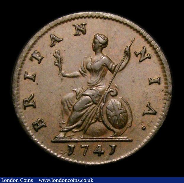 London Coins : A152 : Lot 2122 : Farthing 1741 Peck 885 GEF with a small edge bruise, slabbed and graded CGS 65  