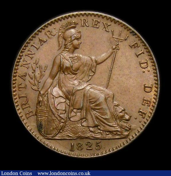 London Coins : A152 : Lot 2158 : Farthing 1825 Obverse 1 Last R of BRITANNIAR over another rotated R, CGS Variety 14, Toned UNC, slab...