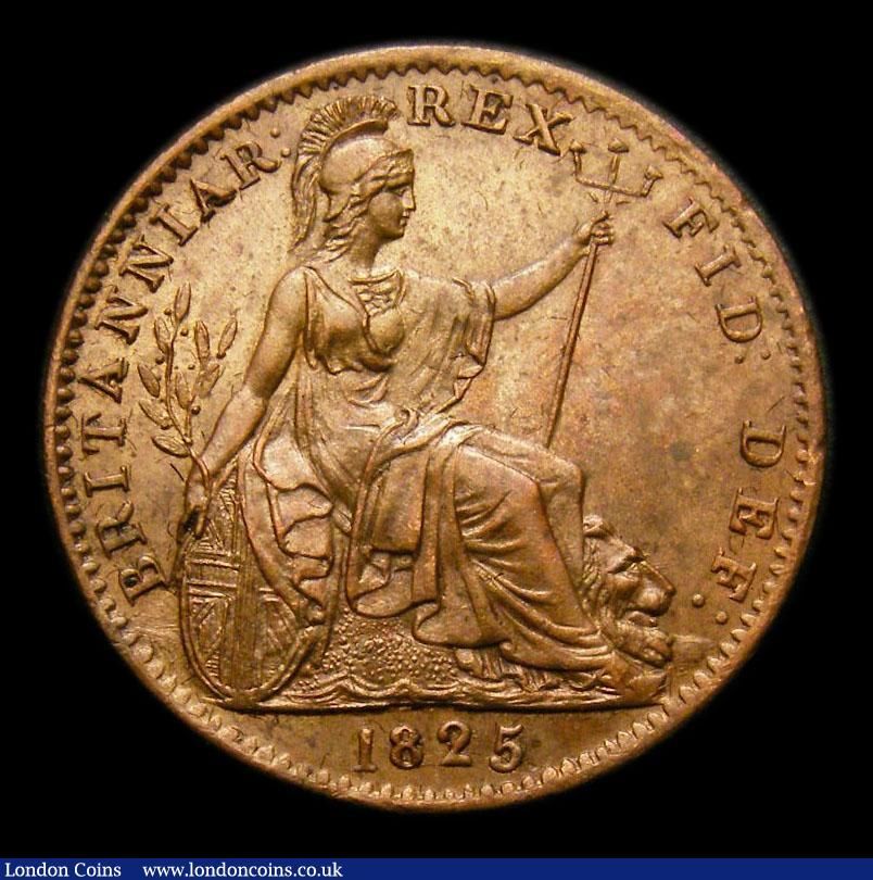 London Coins : A152 : Lot 2159 : Farthing 1825 Obverse 1. 1 of date with no top serif. R over higher R in GEORGIUS, CGS Variety 18, U...