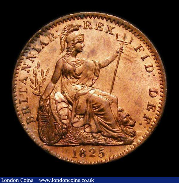 London Coins : A152 : Lot 2160 : Farthing 1825 Obverse 1. 5 over higher 5 in date, 1 of date with no serif, UNC and choice with aroun...