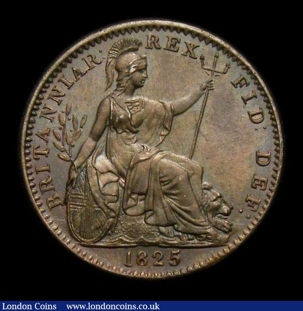 London Coins : A152 : Lot 2162 : Farthing 1825 Obverse 2 1 in date has no serif. U in GEORGIUS has no top left serif. Toned UNC, slab...