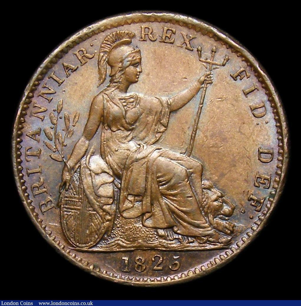 London Coins : A152 : Lot 2163 : Farthing 1825 Obverse 2, 5 with no upright stroke, CGS Variety 19, A/UNC, slabbed and graded CGS 75
