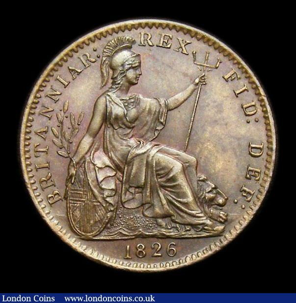 London Coins : A152 : Lot 2164 : Farthing 1826 First Issue 1 of date has no top serif, CGS Variety 05, UNC toned, slabbed and graded ...