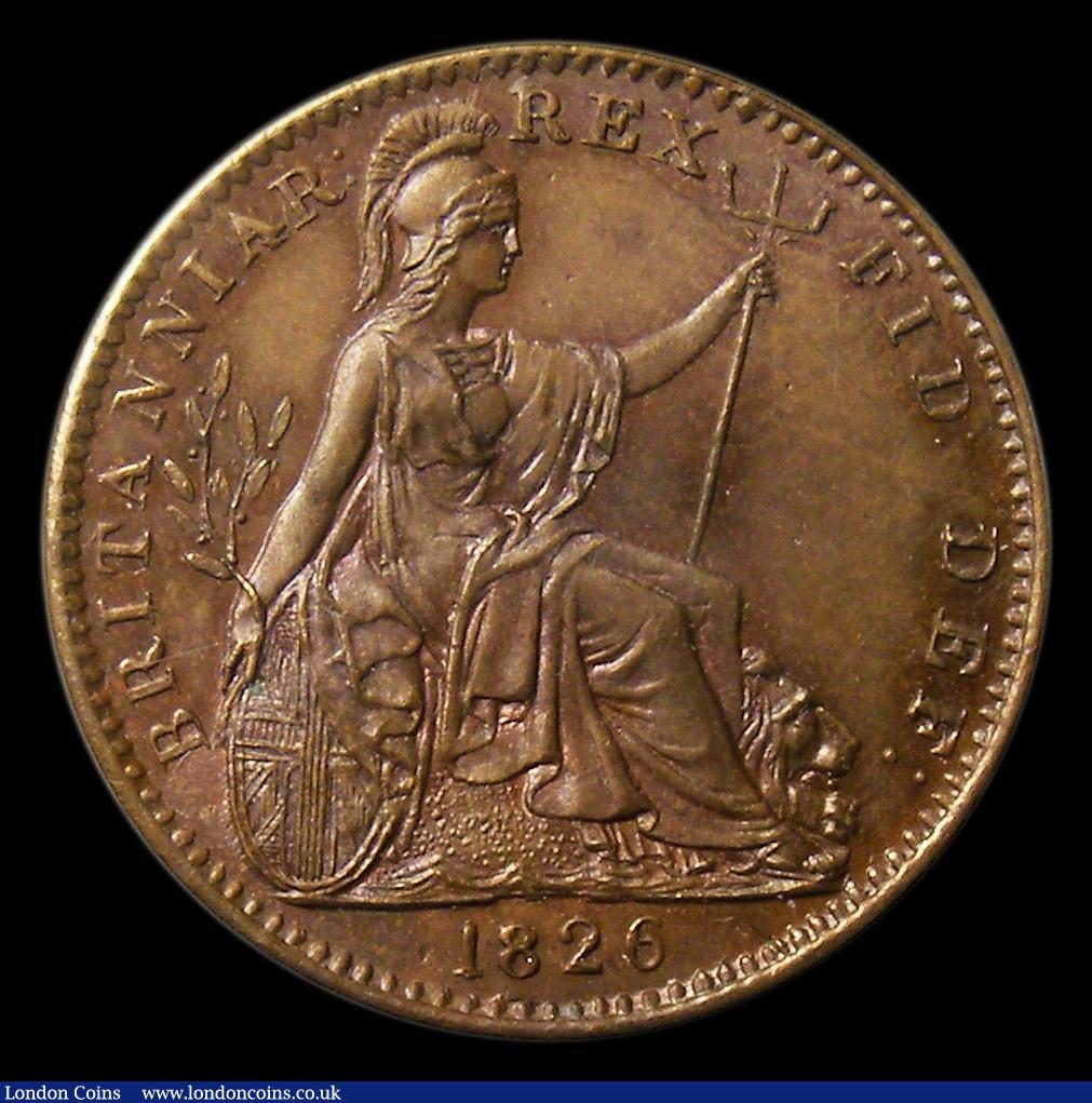 London Coins : A152 : Lot 2165 : Farthing 1826 First Issue, Peck 1416 Toned UNC with a trace of lustre and choice, slabbed and graded...