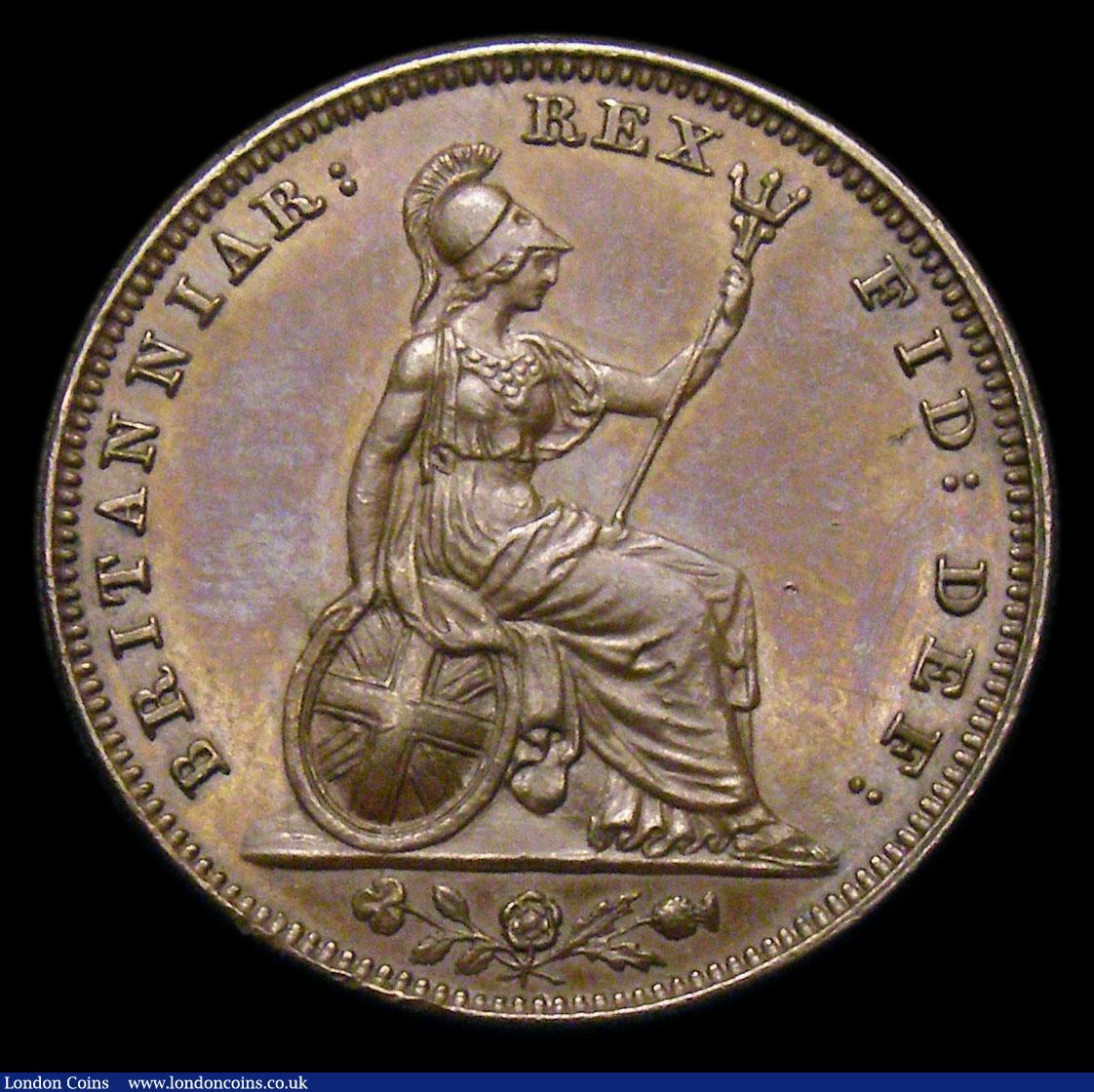 London Coins : A152 : Lot 2175 : Farthing 1831 Bronzed Proof, Reverse inverted, Peck 1468, UNC toned with some contact marks, slabbed...