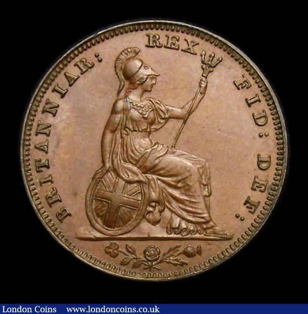 London Coins : A152 : Lot 2176 : Farthing 1831 Bronzed Proof, Reverse inverted, Peck 1468, UNC toned, slabbed and graded CGS 80