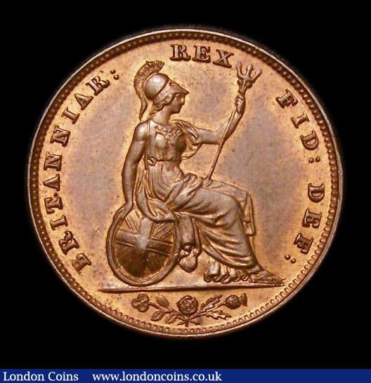 London Coins : A152 : Lot 2184 : Farthing 1837 Peck 1475 UNC or near so and with traces of lustre, the obverse with a couple of small...