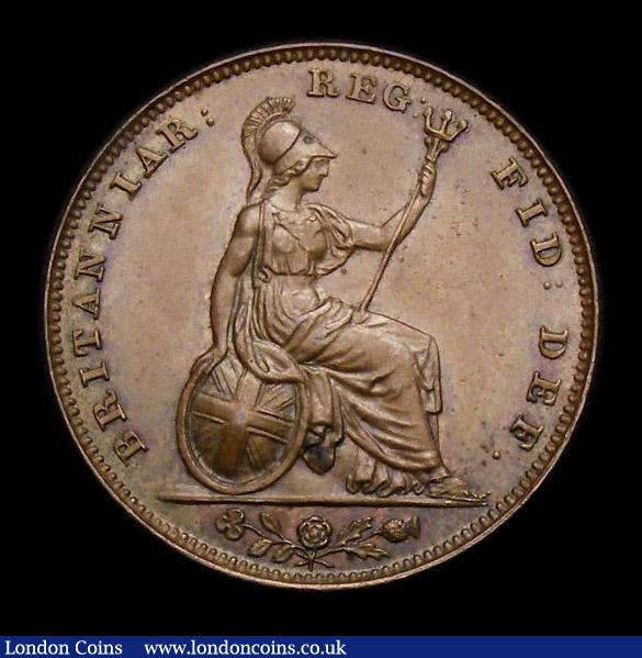 London Coins : A152 : Lot 2185 : Farthing 1838 FID:DEF. CGS Variety 02 UNC nicely toned with a trace of lustre, slabbed and graded CG...