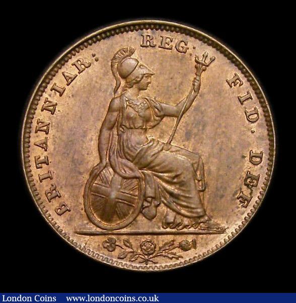 London Coins : A152 : Lot 2186 : Farthing 1839 2-pronged Trident with FID.DEF. legend CGS Variety 09 UNC with traces of lustre, slabb...