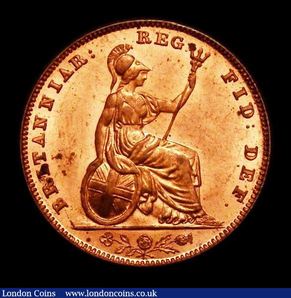 London Coins : A152 : Lot 2189 : Farthing 1839 FID:DEF. legend with unbarred A's in GRATIA, CGS Variety 10 UNC and lustrous with...