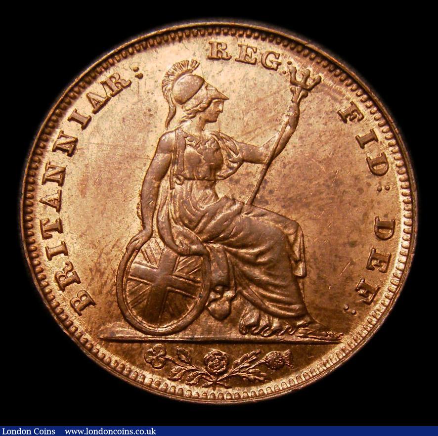 London Coins : A152 : Lot 2194 : Farthing 1840 Peck 1559 UNC with around 30% lustre, slabbed and graded CGS 80, the joint finest of 4...