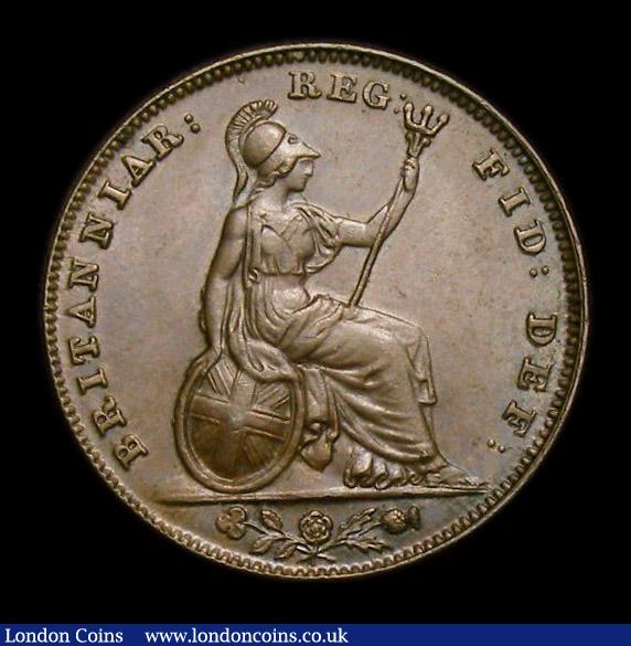 London Coins : A152 : Lot 2197 : Farthing 1843 3 over 2 (Reverse A) CGS Variety 03 EF toned, slabbed and graded CGS 70, the finest kn...