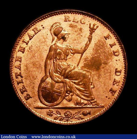 London Coins : A152 : Lot 2201 : Farthing 1843 Reverse B. (No flaw by Britannia's right arm) 9 3/4 teeth date spacing. B of BRIT...