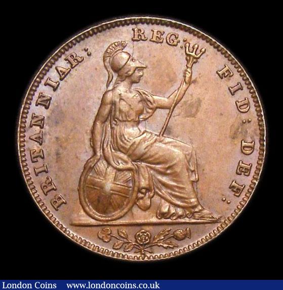 London Coins : A152 : Lot 2204 : Farthing 1844 Reverse A (flaw by Britannia's right arm), 9 teeth date spacing, Low 44 in date, ...