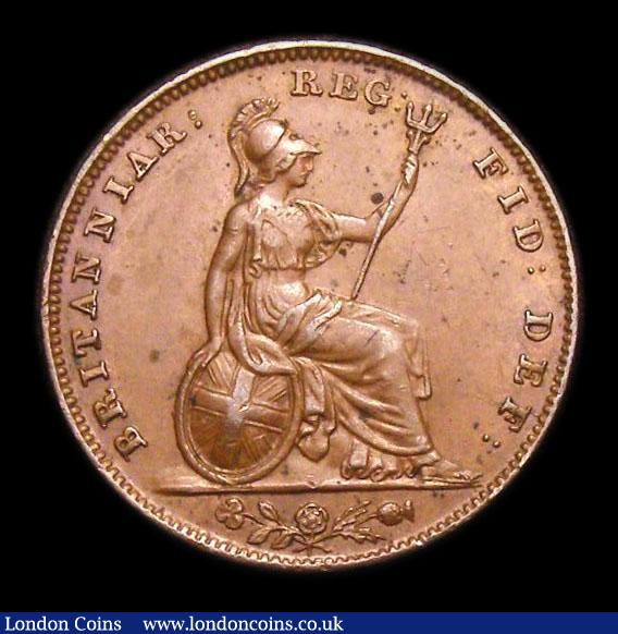 London Coins : A152 : Lot 2206 : Farthing 1844 Reverse B (no flaw by Britannia's right arm) 10 teeth date spacing GVF with some ...