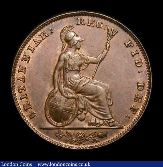 London Coins : A152 : Lot 2209 : Farthing 1845 Reverse B. 9 teeth date spacing. B of BRITANNIAR has no top serif, lower serif fully s...